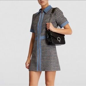 Sandro Check Mary Mini Dress with Blue Denim Trim *LIKE NEW* Size 34